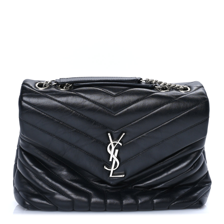 Saint Laurent Calfskin Y Quilted Monogram Medium Loulou Chain Satchel Black Image 1