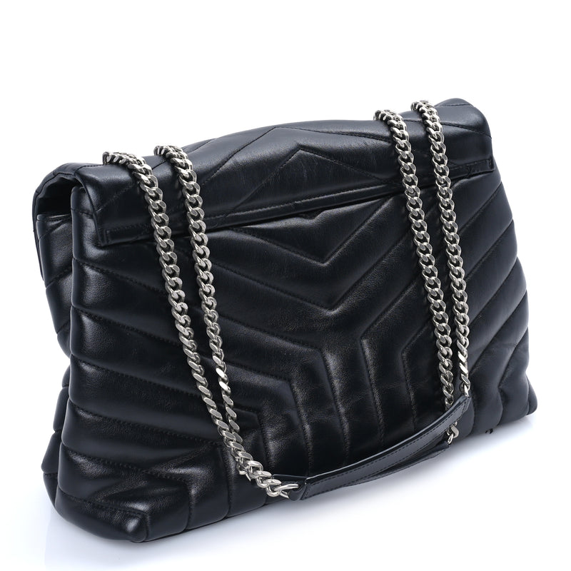  Saint Laurent Calfskin Y Quilted Monogram Medium Loulou Chain Satchel Black