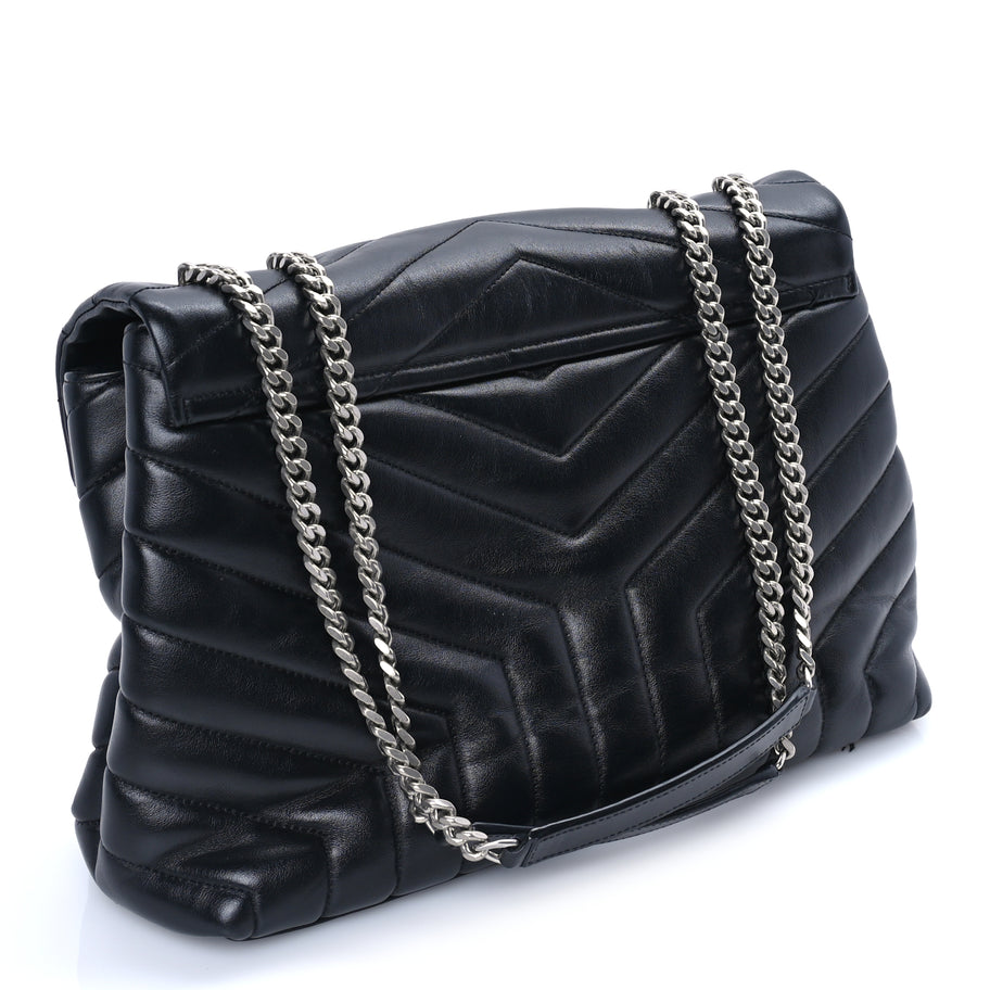 Saint Laurent Calfskin Y Quilted Monogram Medium Loulou Chain Satchel Black Image 2