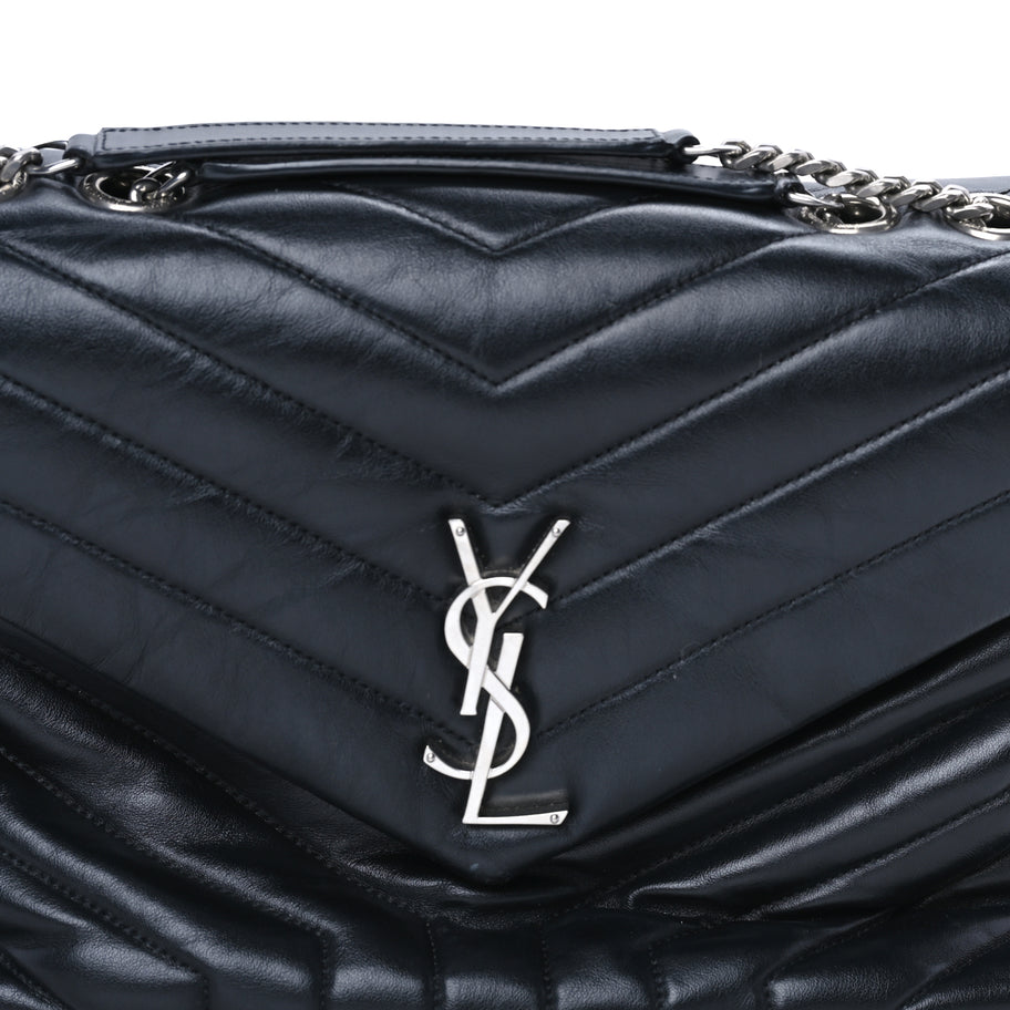 Saint Laurent Calfskin Y Quilted Monogram Medium Loulou Chain Satchel Black Image 6