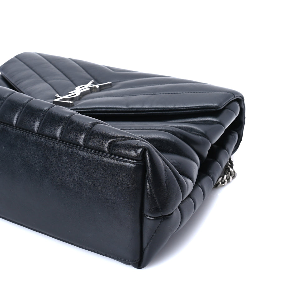 Saint Laurent Calfskin Y Quilted Monogram Medium Loulou Chain Satchel Black Image 8