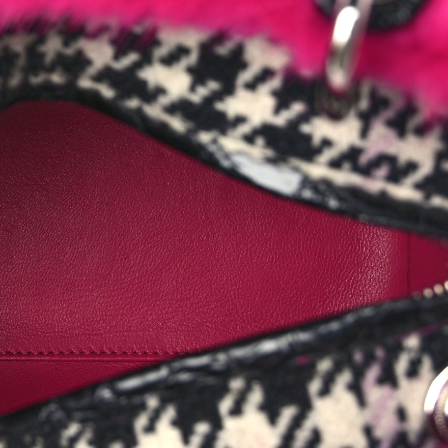 Christian Dior Tweed Crocodile Mink Plaid Medium Lady Dior Black Pink White Image 7