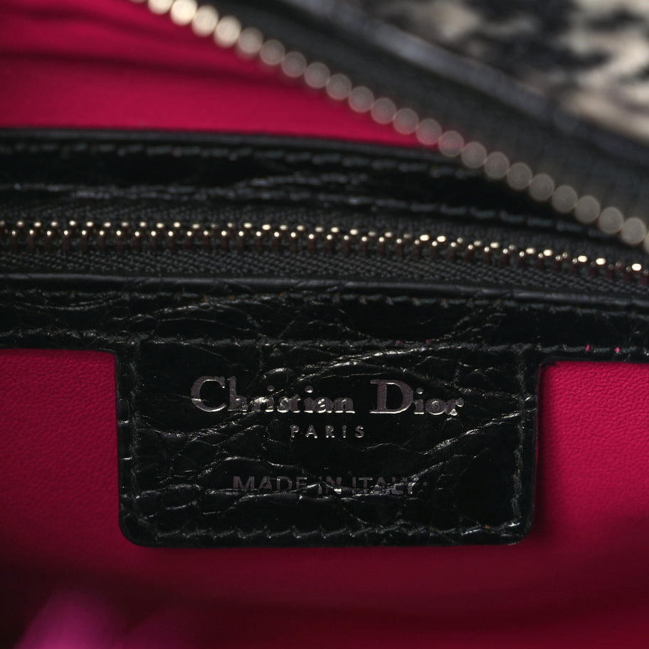Christian Dior Tweed Crocodile Mink Plaid Medium Lady Dior Black Pink White Image 9