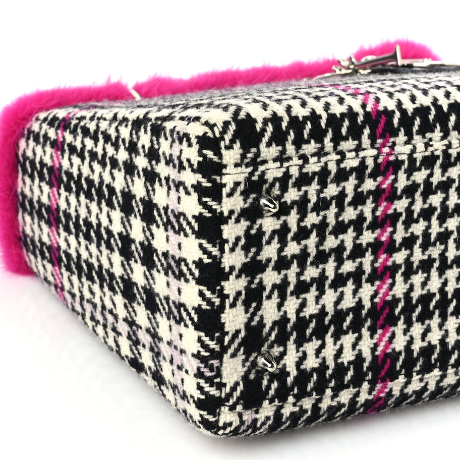 Christian Dior Tweed Crocodile Mink Plaid Medium Lady Dior Black Pink White Image 13