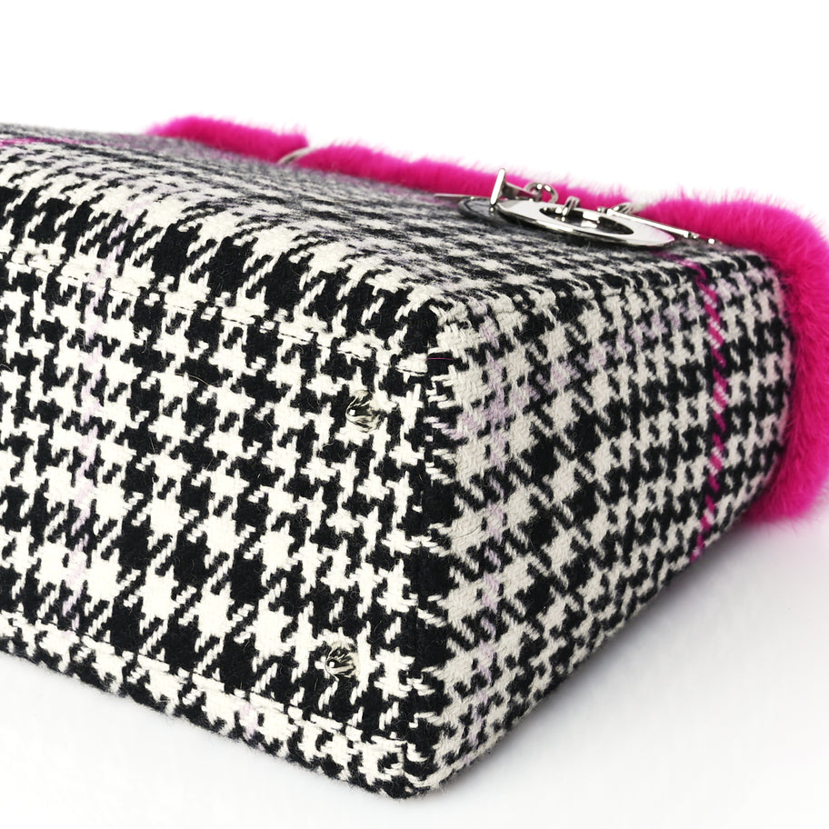 Christian Dior Tweed Crocodile Mink Plaid Medium Lady Dior Black Pink White Image 15