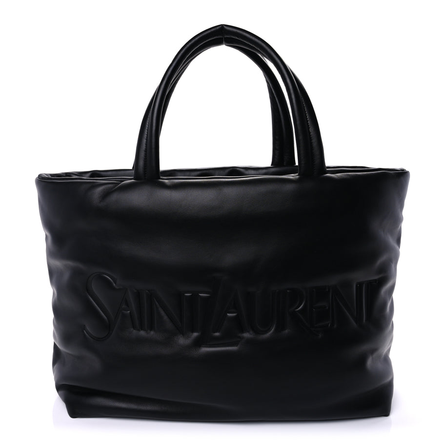 Saint Laurent Lambskin Wide Puffer Tote  Black Image 1
