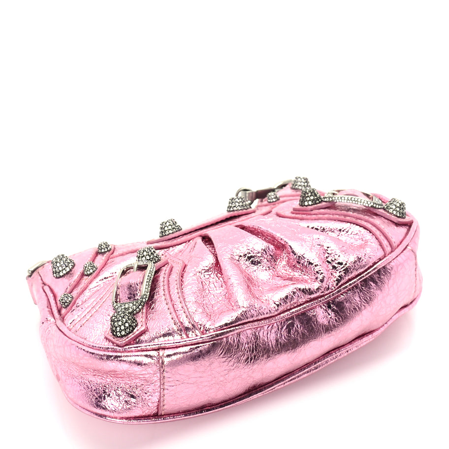 Balenciaga Metallic Agneau Arena Crystal Le Cagole Mini Purse With Chain Met Pink Image 3