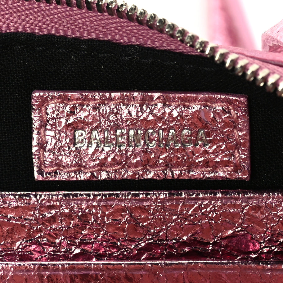 Balenciaga Metallic Agneau Arena Crystal Le Cagole Mini Purse With Chain Met Pink Image 5