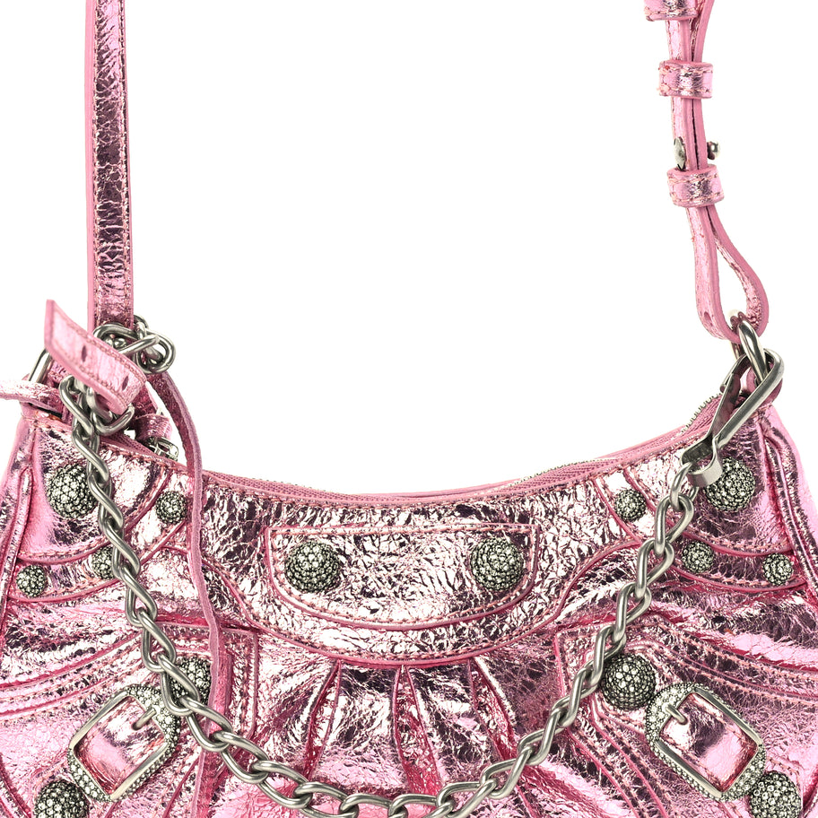 Balenciaga Metallic Agneau Arena Crystal Le Cagole Mini Purse With Chain Met Pink Image 6