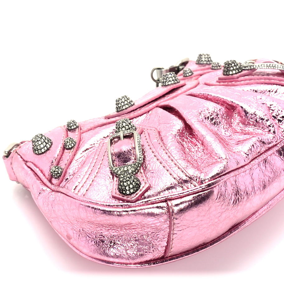 Balenciaga Metallic Agneau Arena Crystal Le Cagole Mini Purse With Chain Met Pink Image 7