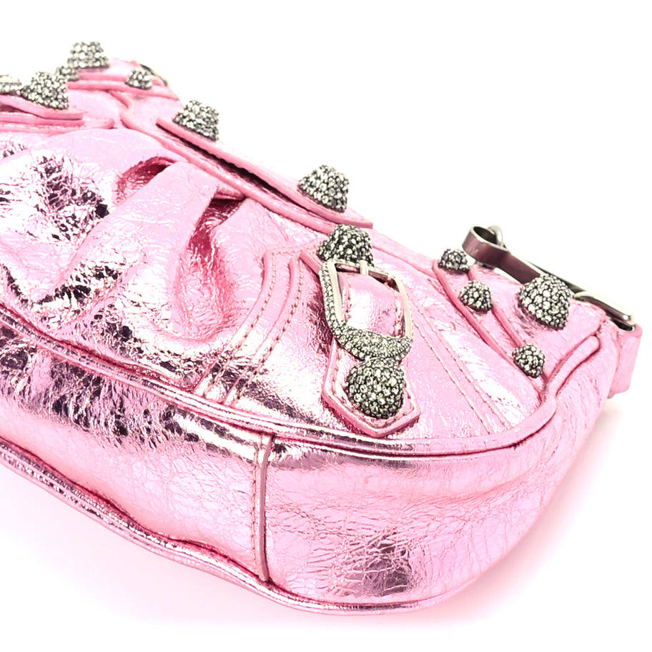 Balenciaga Metallic Agneau Arena Crystal Le Cagole Mini Purse With Chain Met Pink Image 8