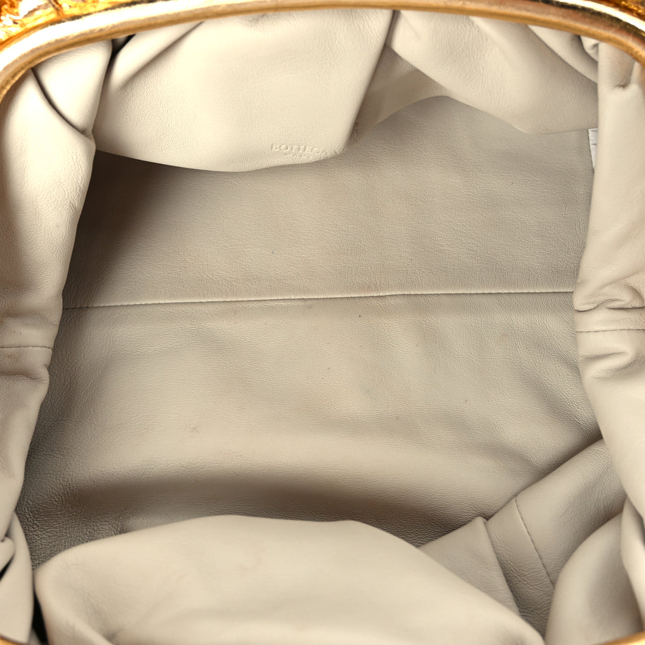 Bottega Veneta Metallic Crinkled Lambskin The Pouch Oversized Clutch Oro Image 5