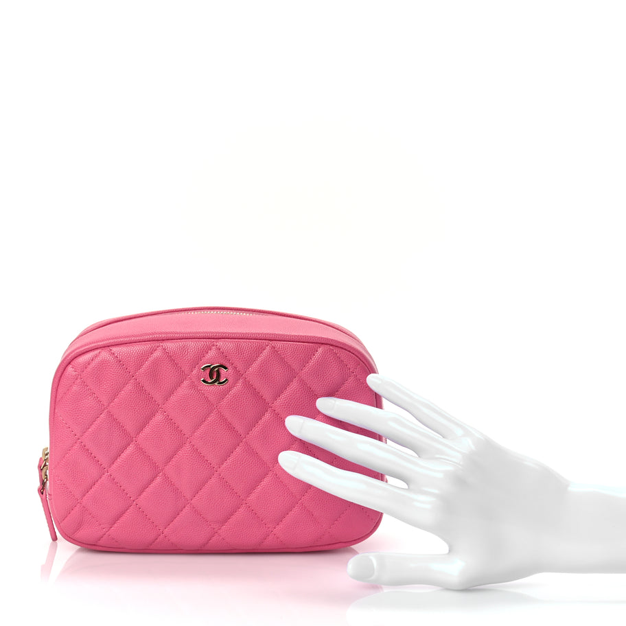 Chanel Caviar Quilted Medium Curvy Pouch Cosmetic Case Pink Image 2