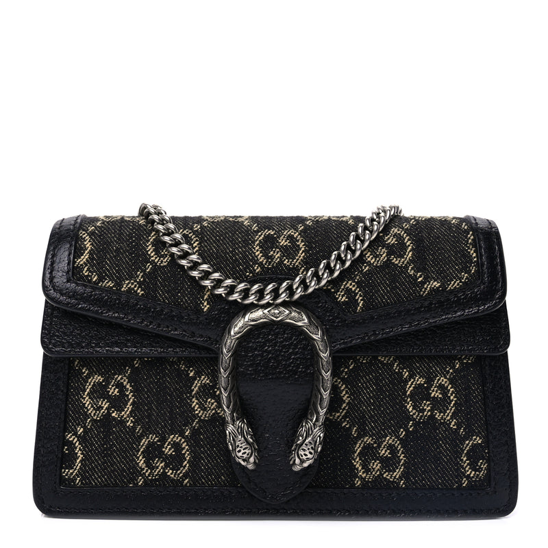  Gucci Jacquard Black Denim GG Monogram Super Mini Dionysus Shoulder Bag Black Ivory