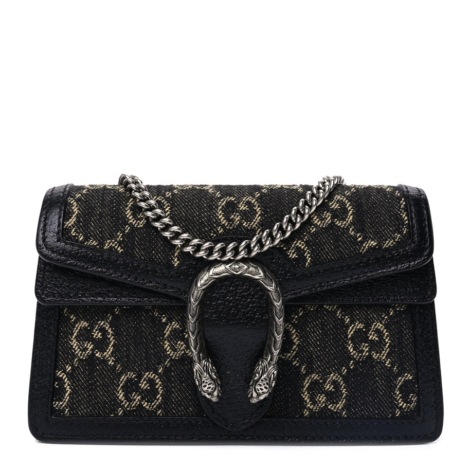 Gucci Jacquard Black Denim GG Monogram Super Mini Dionysus Shoulder Bag Black Ivory Image 1