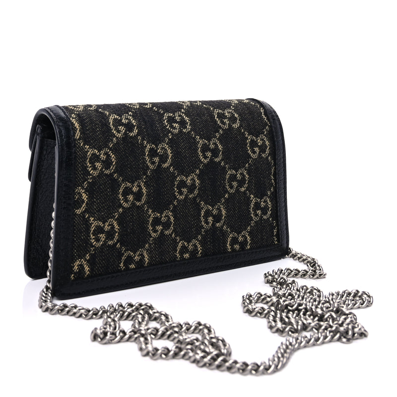  Gucci Jacquard Black Denim GG Monogram Super Mini Dionysus Shoulder Bag Black Ivory