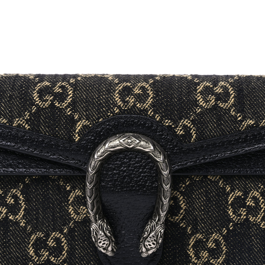 Gucci Jacquard Black Denim GG Monogram Super Mini Dionysus Shoulder Bag Black Ivory Image 6