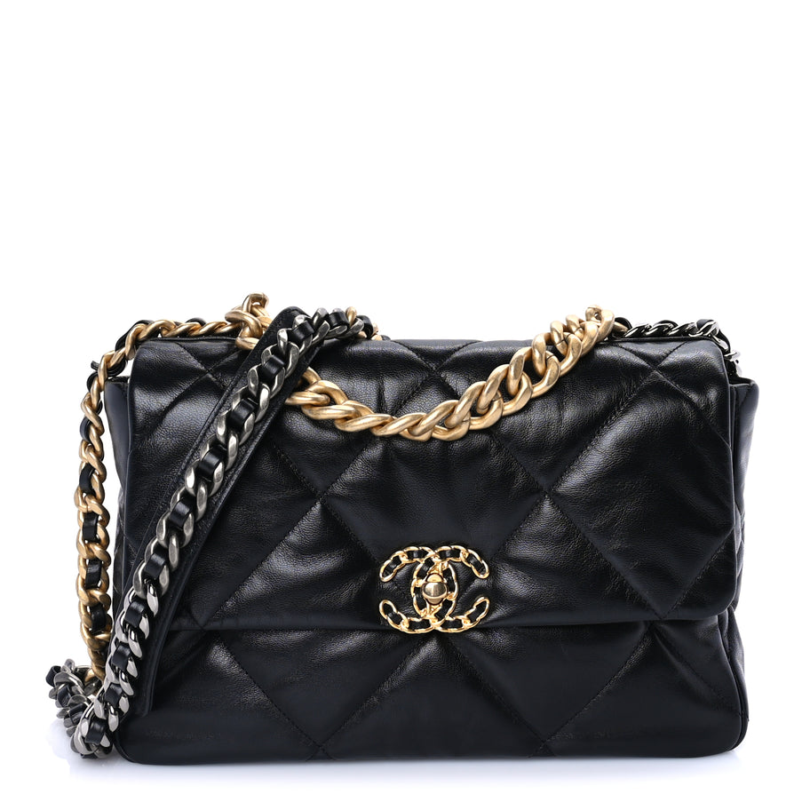 Chanel Goatskin Quilted Large Chanel 19 Flap Black Image 1