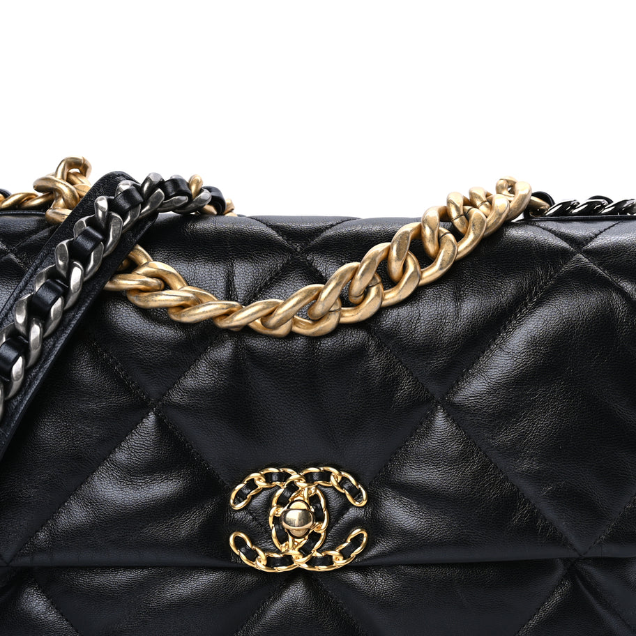 Chanel Goatskin Quilted Large Chanel 19 Flap Black Image 7