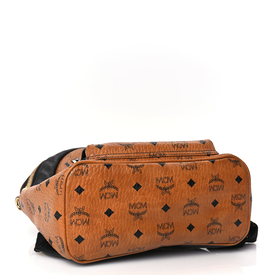 MCM Visetos Studded Colorblock Small Stark Brock Backpack Cognac Black Image 3