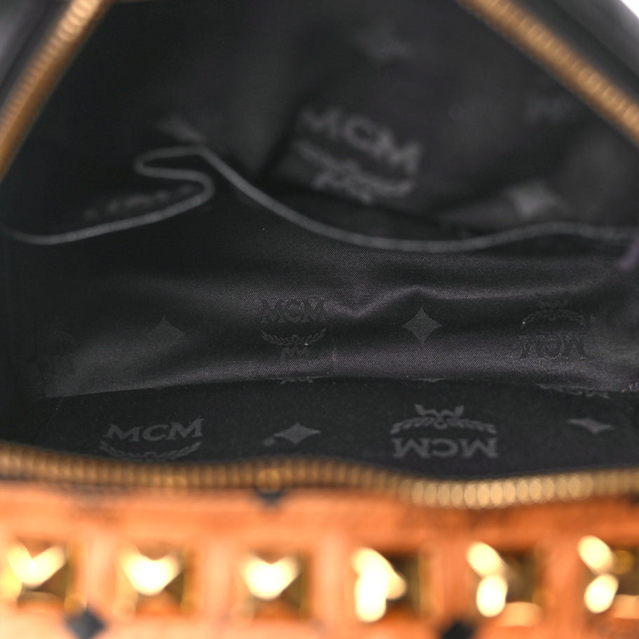 MCM Visetos Studded Colorblock Small Stark Brock Backpack Cognac Black Image 4