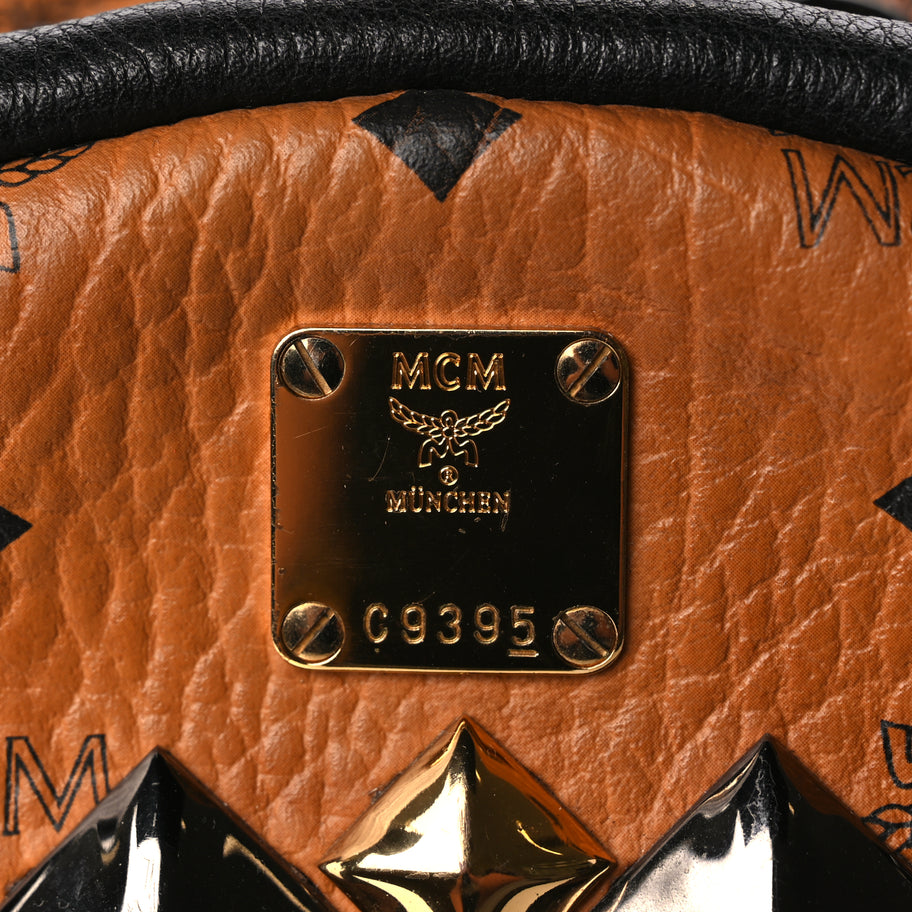 MCM Visetos Studded Colorblock Small Stark Brock Backpack Cognac Black Image 5