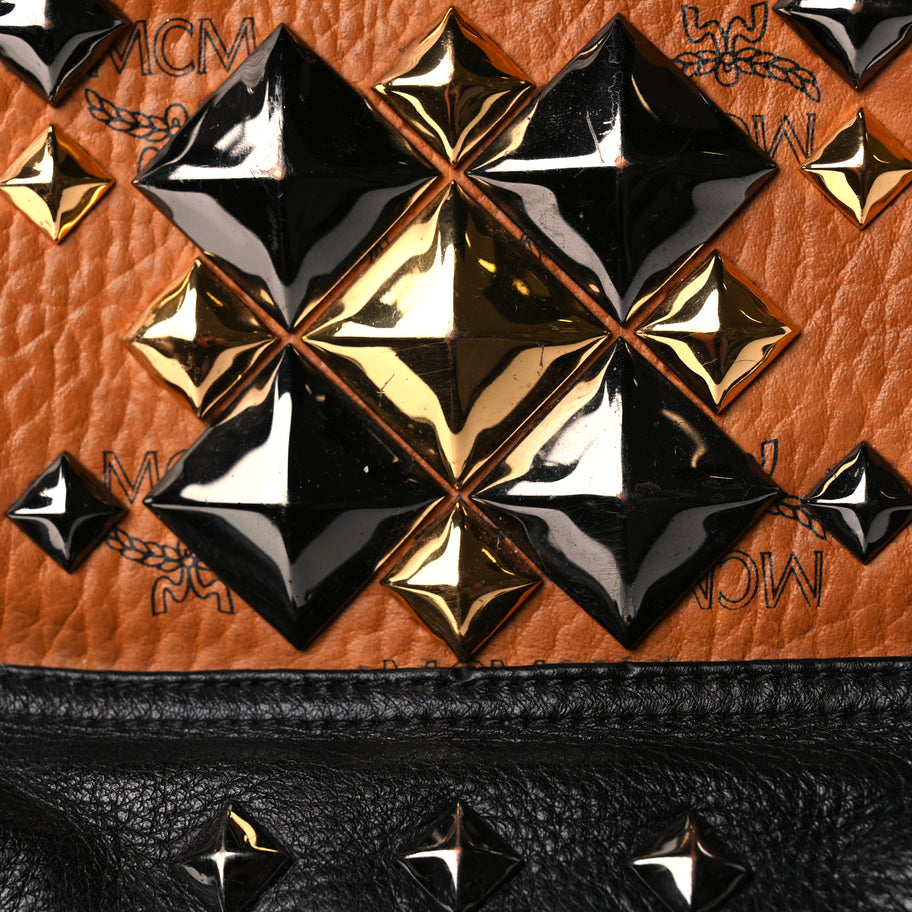 MCM Visetos Studded Colorblock Small Stark Brock Backpack Cognac Black Image 6