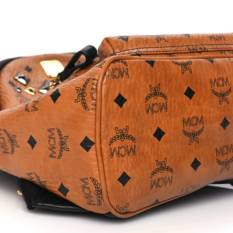 MCM Visetos Studded Colorblock Small Stark Brock Backpack Cognac Black Image 7