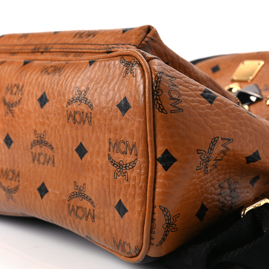 MCM Visetos Studded Colorblock Small Stark Brock Backpack Cognac Black Image 8