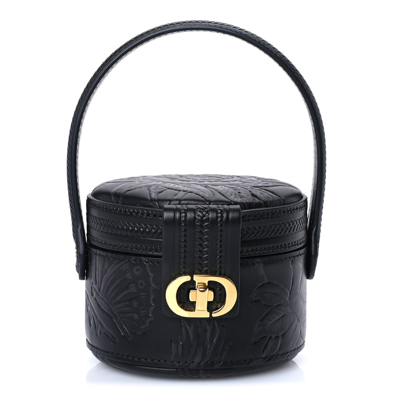  Christian Dior Calfskin Embossed Jardin Botanique Micro Vanity Case Black