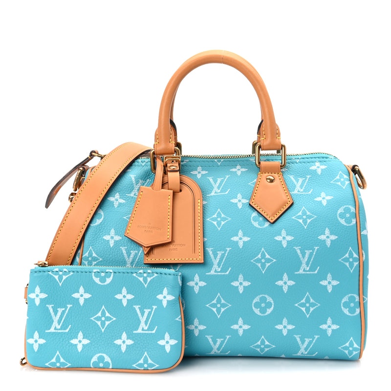  Louis Vuitton Calfskin Monogram Speedy P9 Bandouliere 25 Turquoise