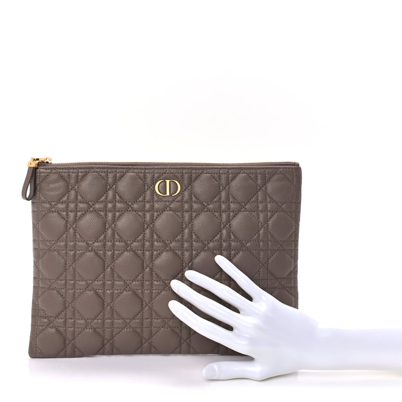  Christian Dior Supple Calfskin Cannage Large Caro Daily Pouch Warm Taupe