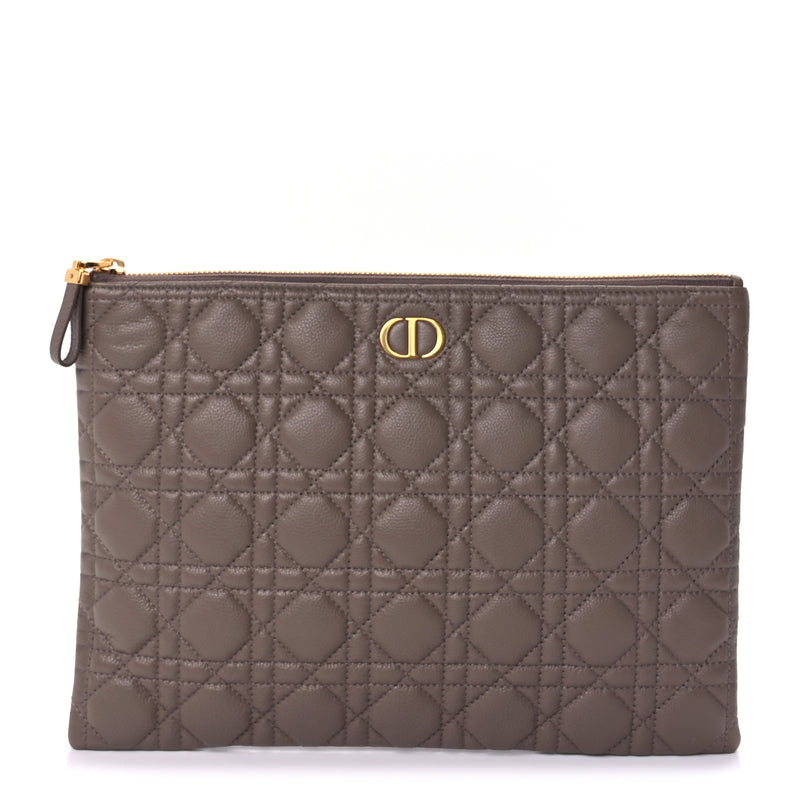  Christian Dior Supple Calfskin Cannage Large Caro Daily Pouch Warm Taupe