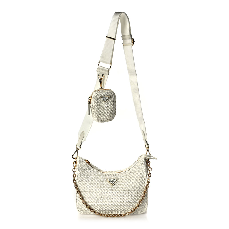  Prada Yarn Raffia Effect Crochet Re-Edition 2005 Shoulder Bag White