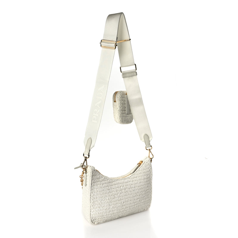  Prada Yarn Raffia Effect Crochet Re-Edition 2005 Shoulder Bag White