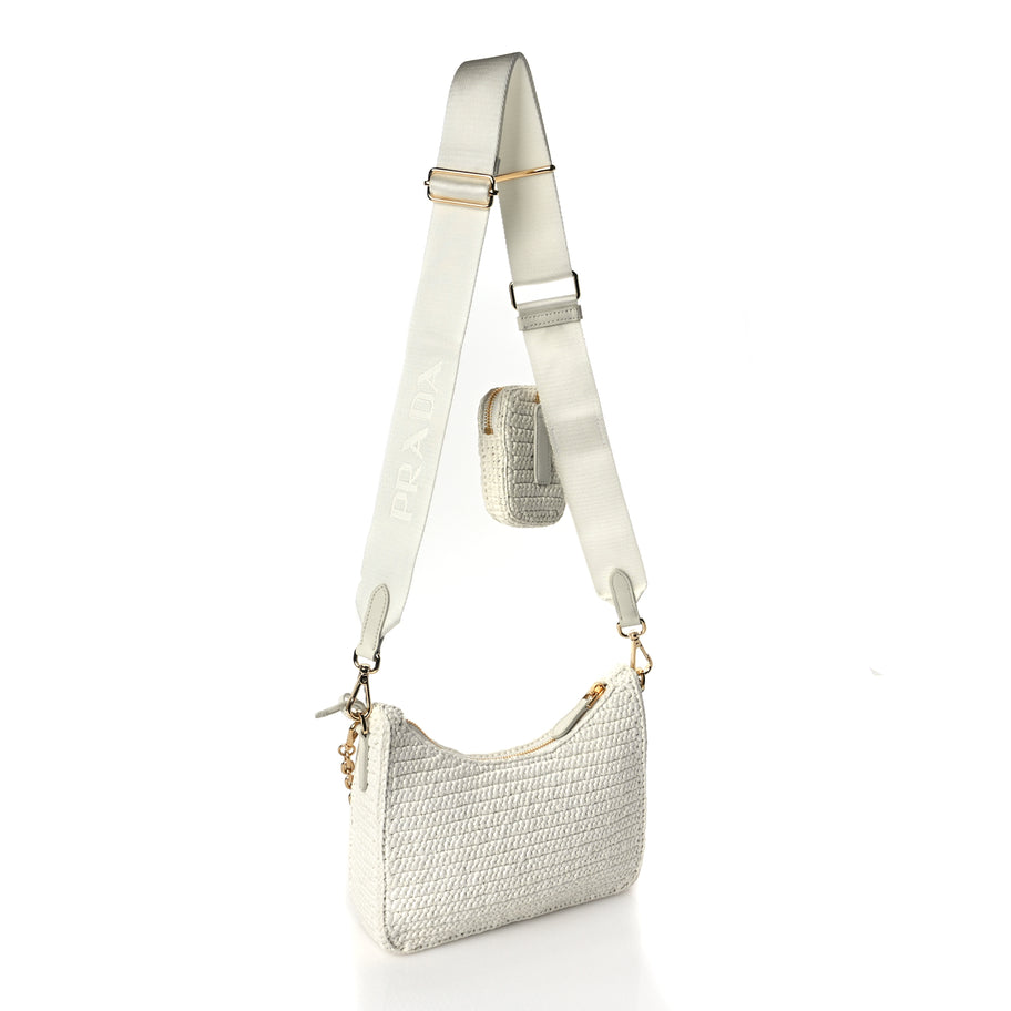 Prada Yarn Raffia Effect Crochet Re-Edition 2005 Shoulder Bag White Image 2
