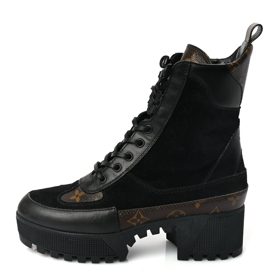 Louis Vuitton Suede Calfskin Monogram Laureate Platform Desert Boots 36.5 Black Image 1