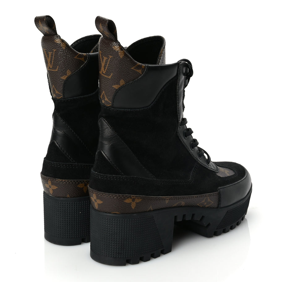 Louis Vuitton Suede Calfskin Monogram Laureate Platform Desert Boots 36.5 Black Image 3