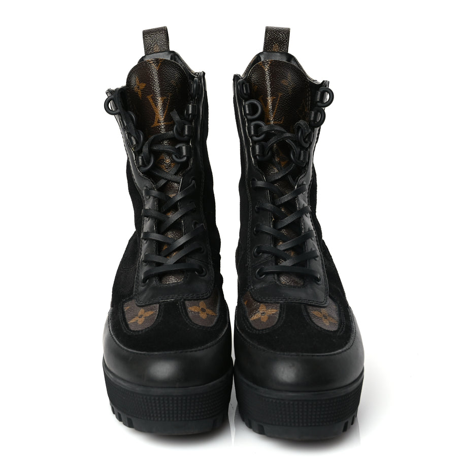 Louis Vuitton Suede Calfskin Monogram Laureate Platform Desert Boots 36.5 Black Image 4