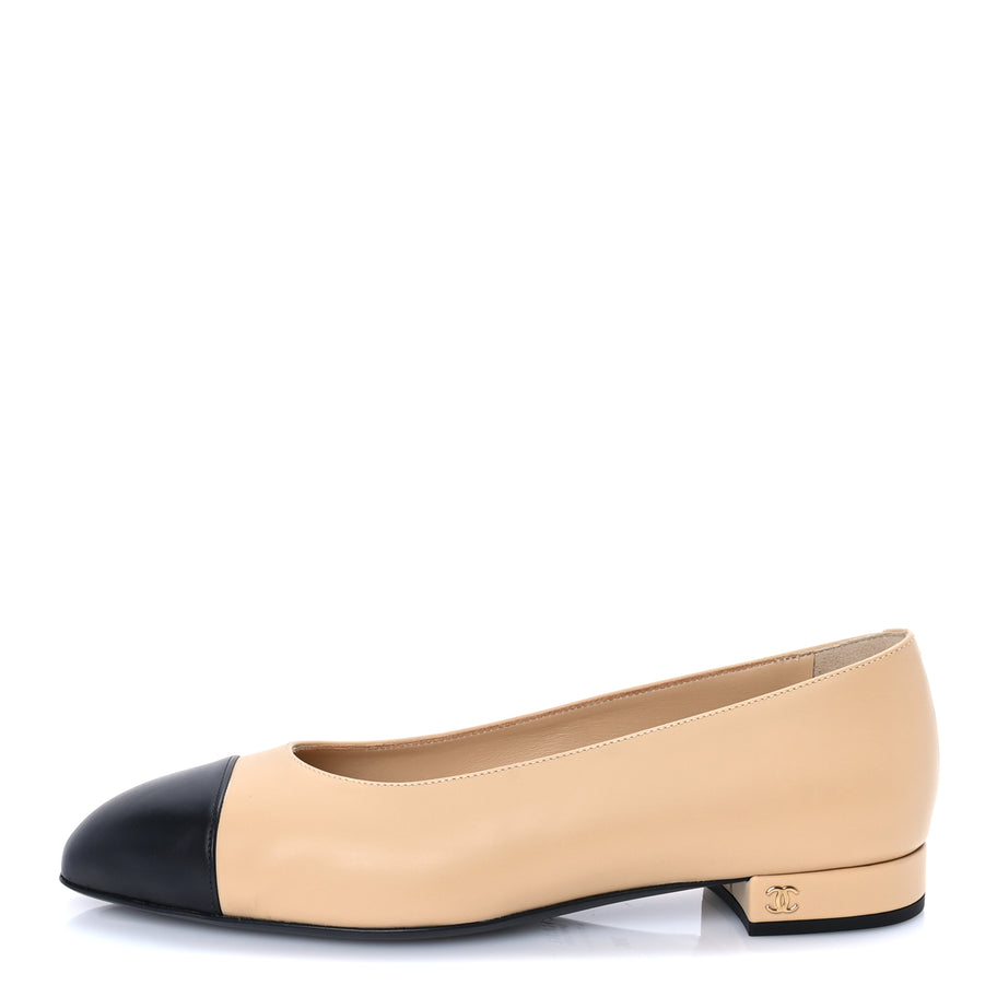 Chanel Lambskin Cap Toe CC Uniform Ballerina Flats 39 Beige Black Image 1