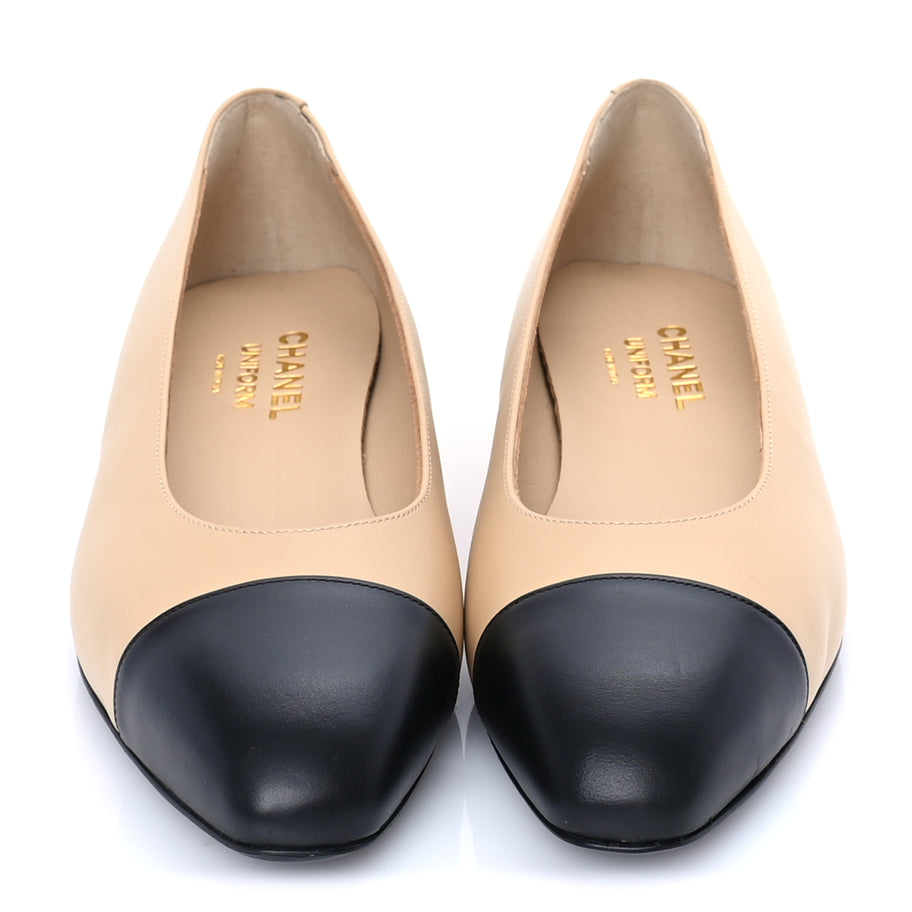 Chanel Lambskin Cap Toe CC Uniform Ballerina Flats 39 Beige Black Image 3