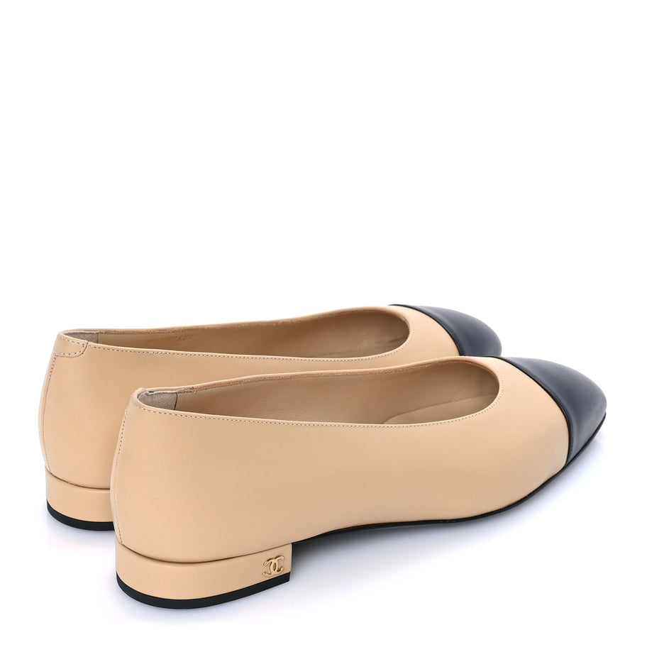Chanel Lambskin Cap Toe CC Uniform Ballerina Flats 39 Beige Black Image 4
