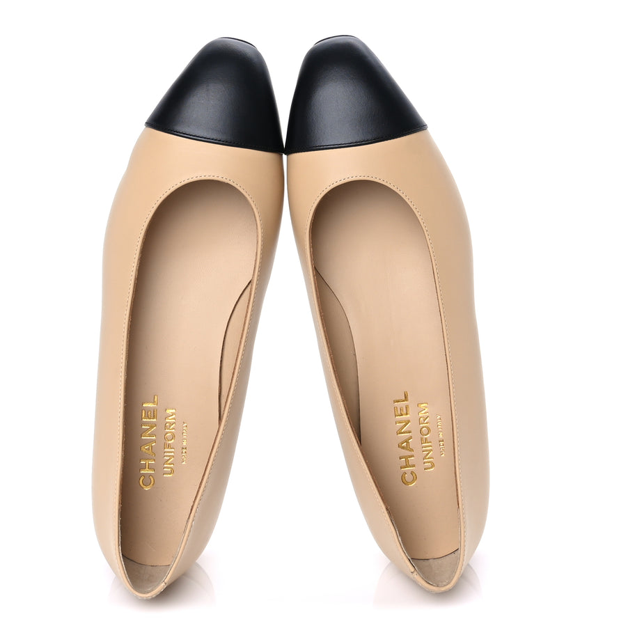 Chanel Lambskin Cap Toe CC Uniform Ballerina Flats 39 Beige Black Image 5