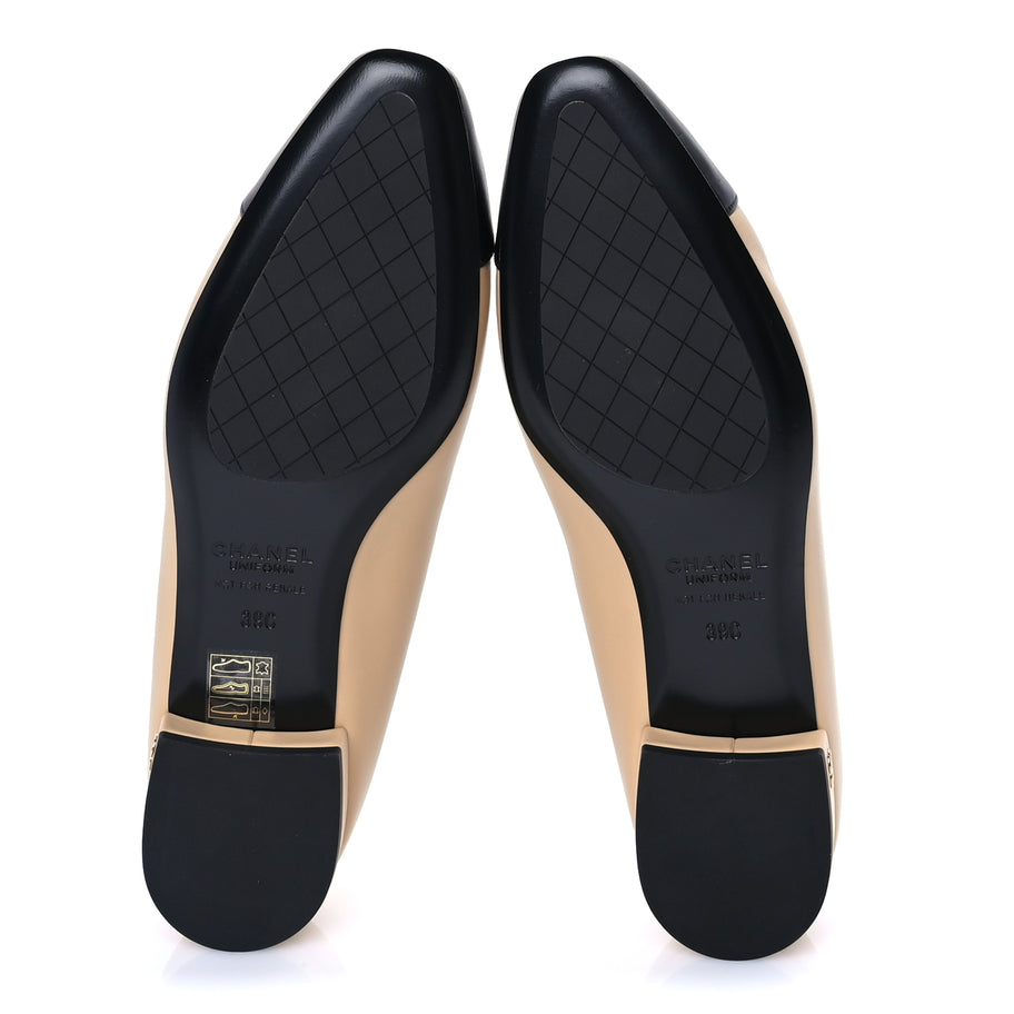 Chanel Lambskin Cap Toe CC Uniform Ballerina Flats 39 Beige Black Image 6