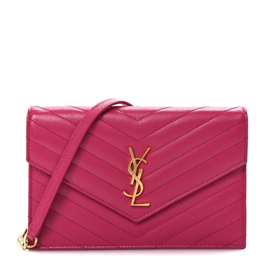 Saint Laurent Grain De Poudre Matelasse Chevron Monogram Envelope Chain Wallet Fresh Fuchsia Image 1
