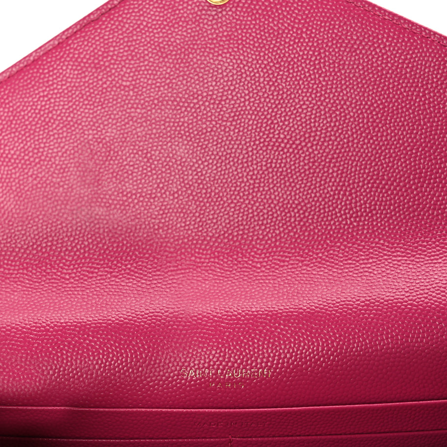 Saint Laurent Grain De Poudre Matelasse Chevron Monogram Envelope Chain Wallet Fresh Fuchsia Image 4