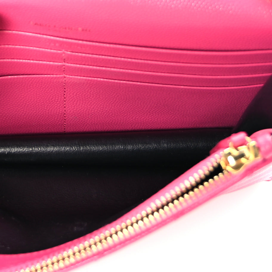 Saint Laurent Grain De Poudre Matelasse Chevron Monogram Envelope Chain Wallet Fresh Fuchsia Image 5