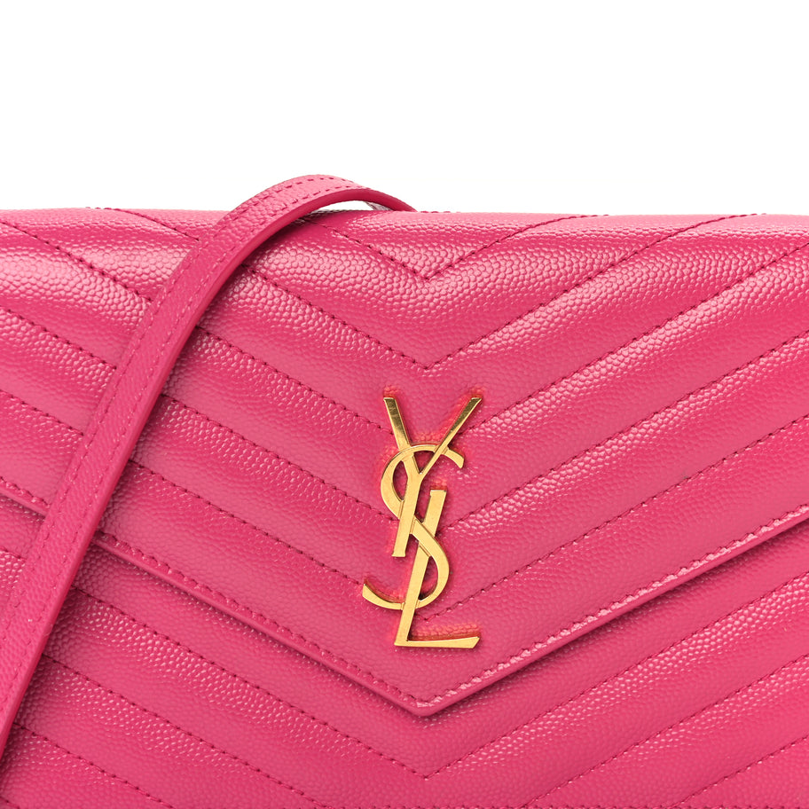 Saint Laurent Grain De Poudre Matelasse Chevron Monogram Envelope Chain Wallet Fresh Fuchsia Image 6