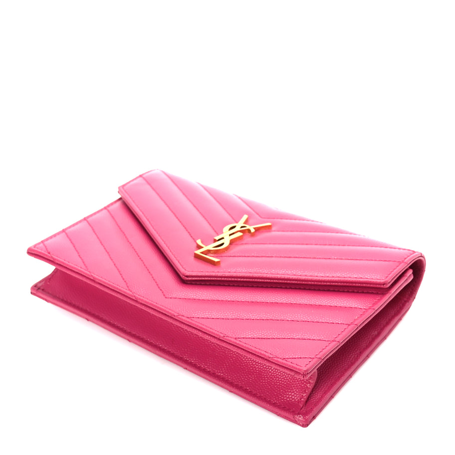 Saint Laurent Grain De Poudre Matelasse Chevron Monogram Envelope Chain Wallet Fresh Fuchsia Image 8