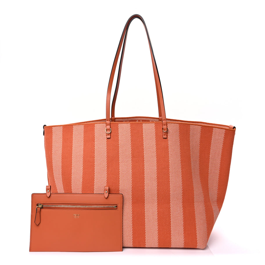 Fendi Pequin Vitello Effettto Denim Jacquard FF Reversible Large Shopping Tote  Orange Image 1